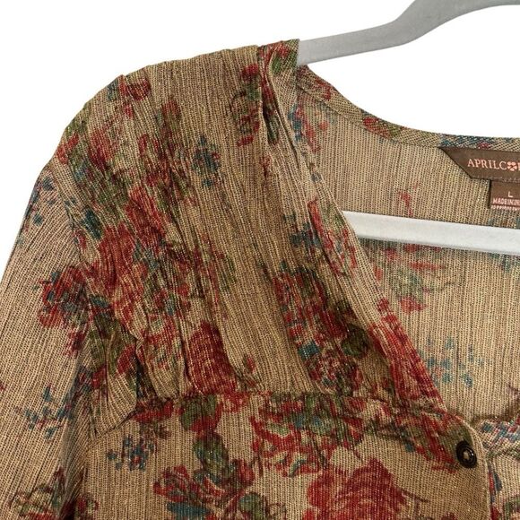 April Cornell Floral Shimmering Rose Metallic Long Duster Jacket| L - Picture 6 of 12